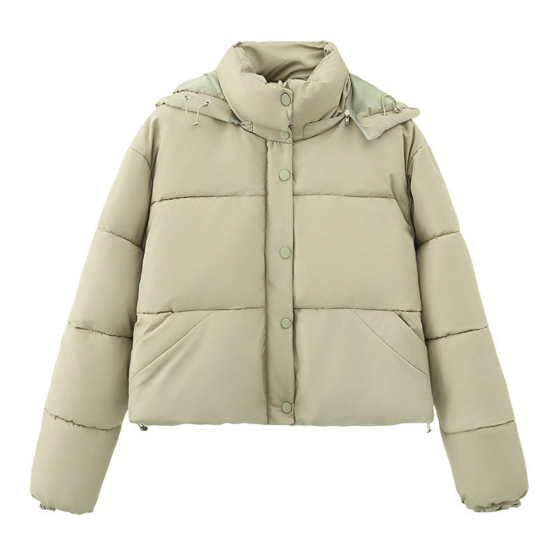 Pure Color Cotton Bread Coat Casual Loose Jacket - Green / XS