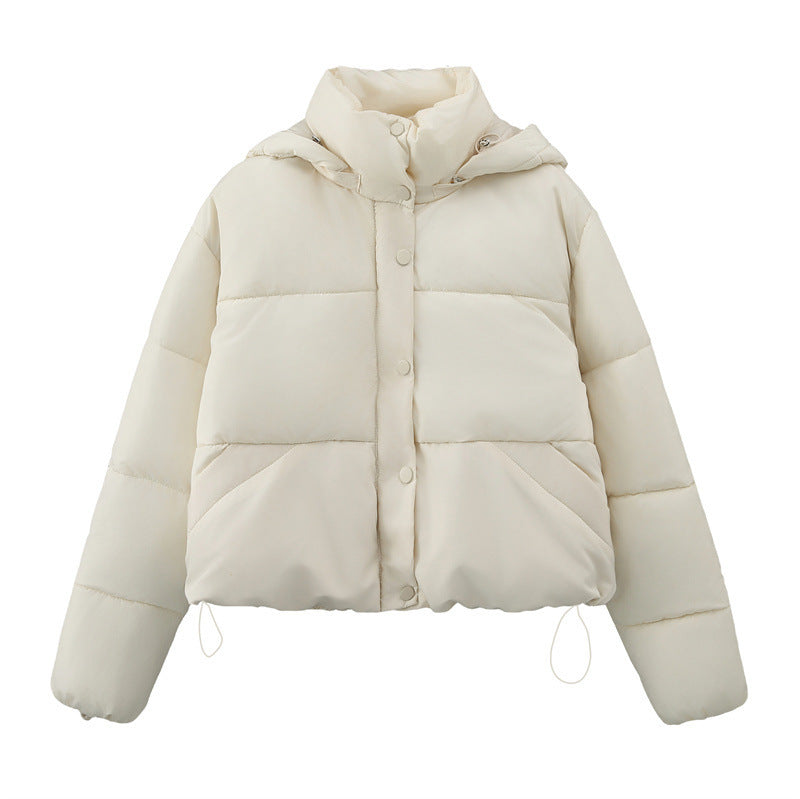 Pure Color Cotton Bread Coat Casual Loose Jacket - White / XS