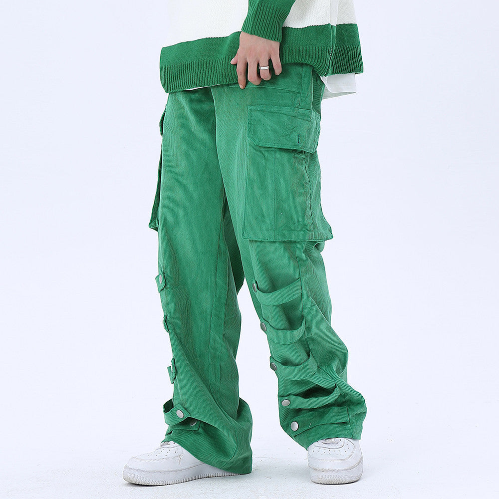 Men’s Big Pocket Workwear Personality Strap Wide Leg Pants