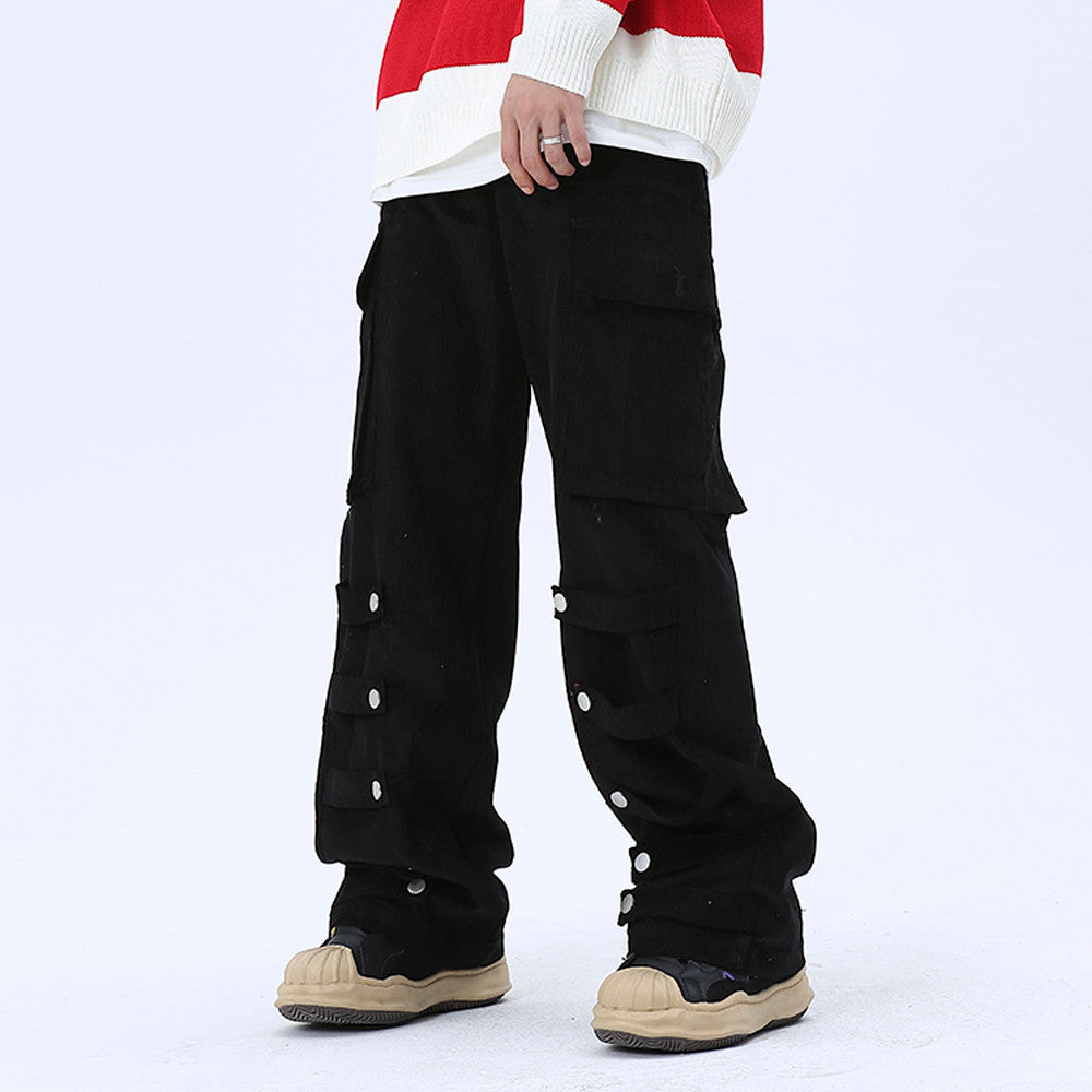 Men’s Big Pocket Workwear Personality Strap Wide Leg Pants