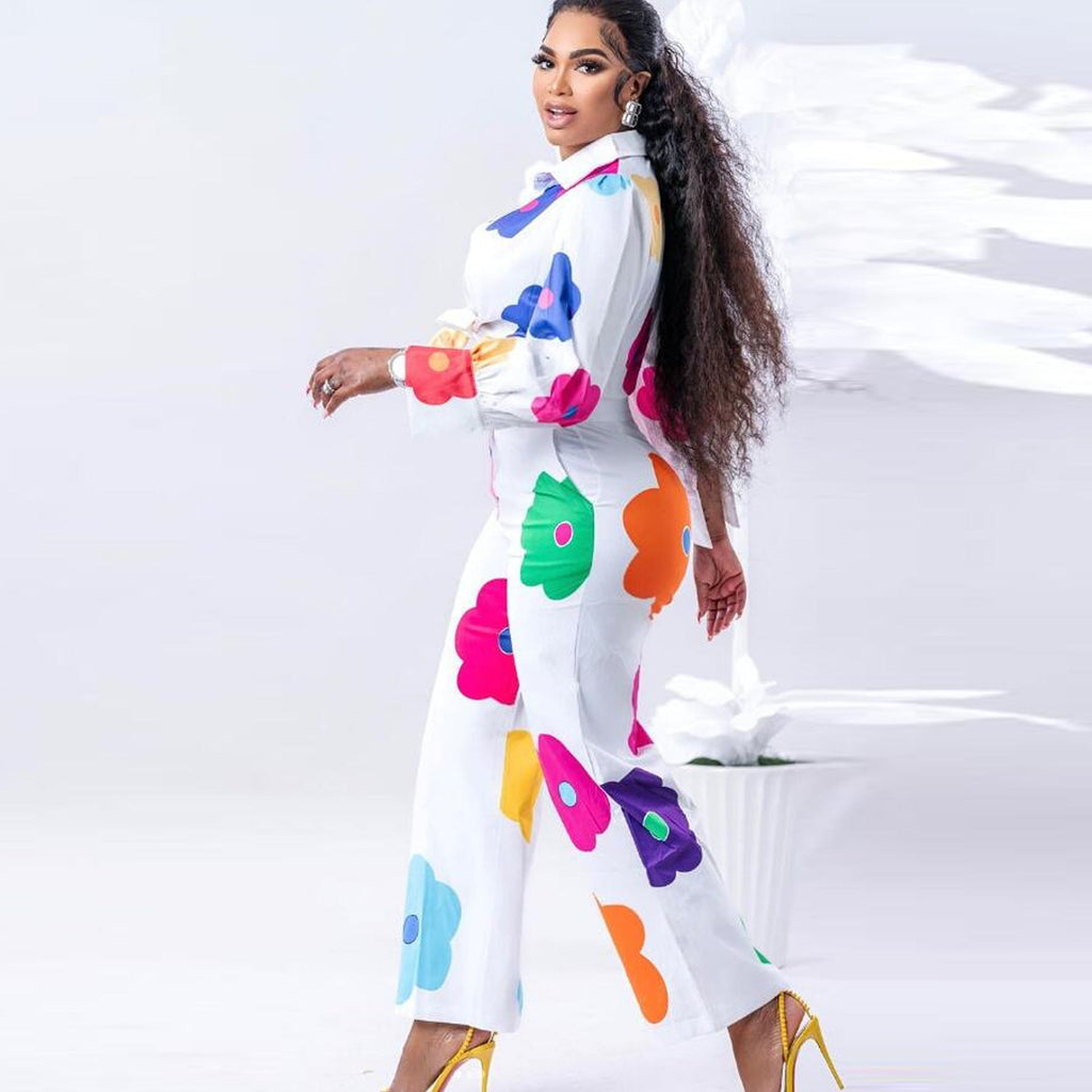 Women’s Fashion Color Printed Shirt Suit Two-piece Set