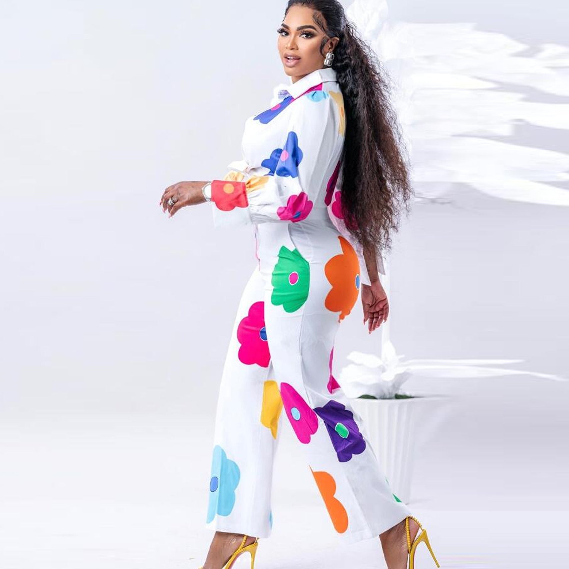 Women’s Fashion Color Printed Shirt Suit Two-piece Set