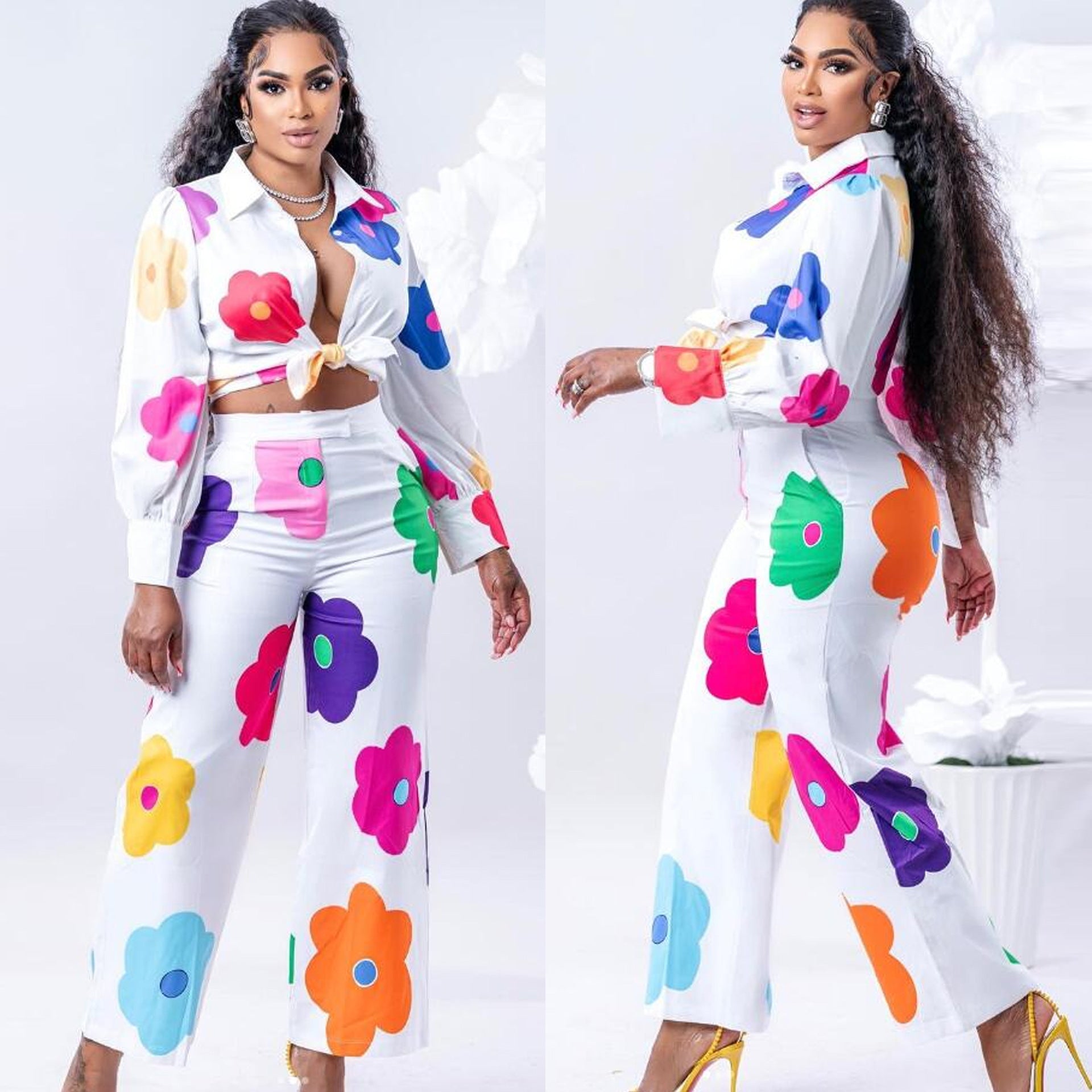 Women’s Fashion Color Printed Shirt Suit Two-piece Set