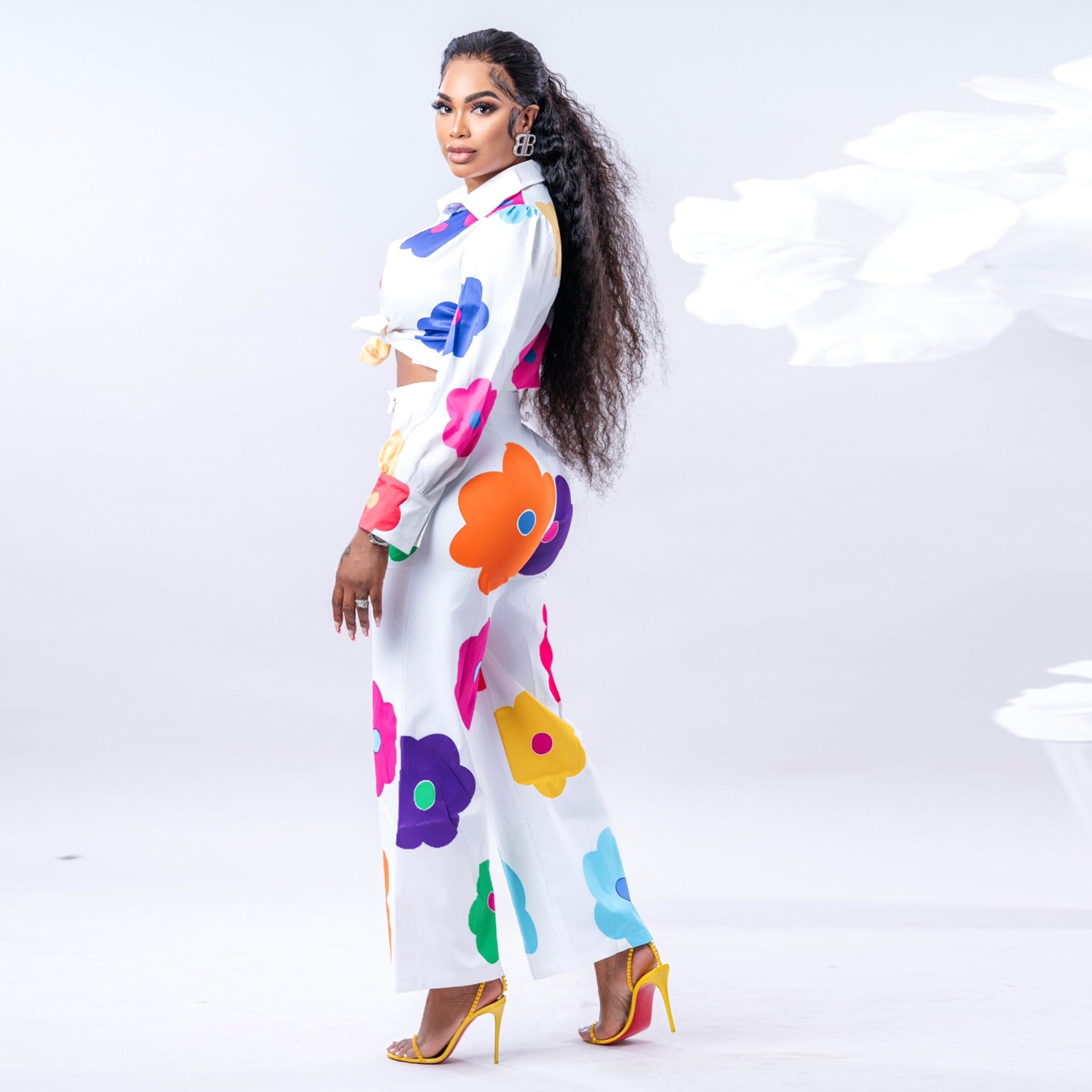 Women’s Fashion Color Printed Shirt Suit Two-piece Set