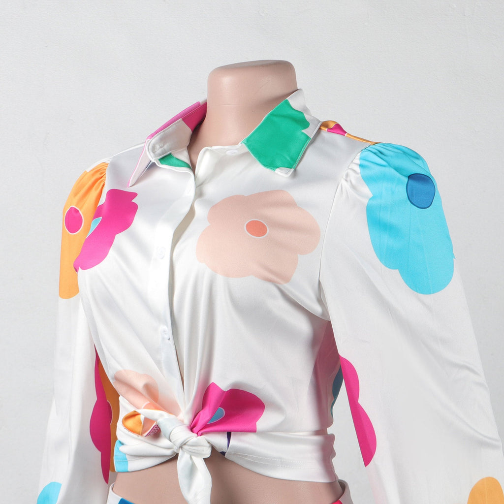 Women’s Fashion Color Printed Shirt Suit Two-piece Set