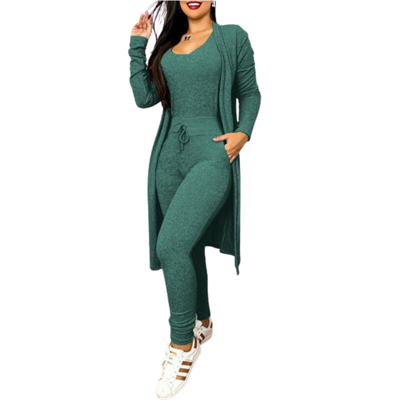 Drawstring Pocket Design For Jumpsuit And Cardigan Cover - Green / L