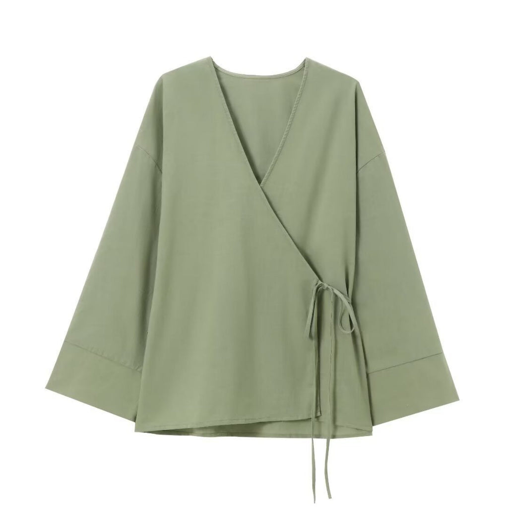 Texture Double Breasted Kimono Style Outerwear Pants - Green / XS / Tops