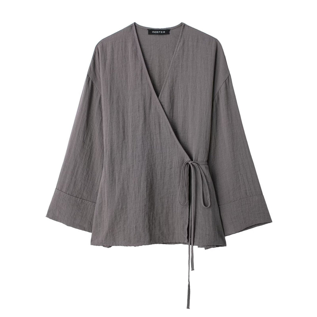 Texture Double Breasted Kimono Style Outerwear Pants - Grey / XS / Tops