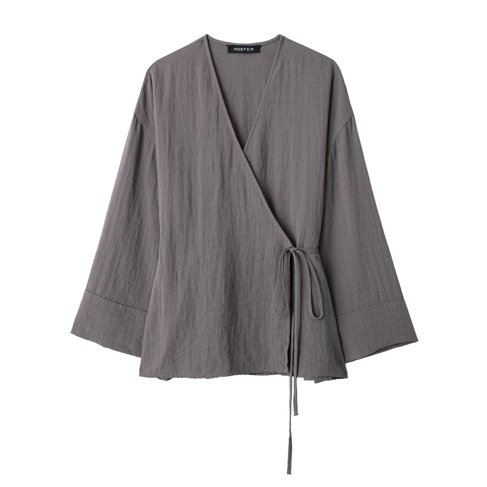Texture Double Breasted Kimono Style Outerwear Pants - Grey / XS / Tops