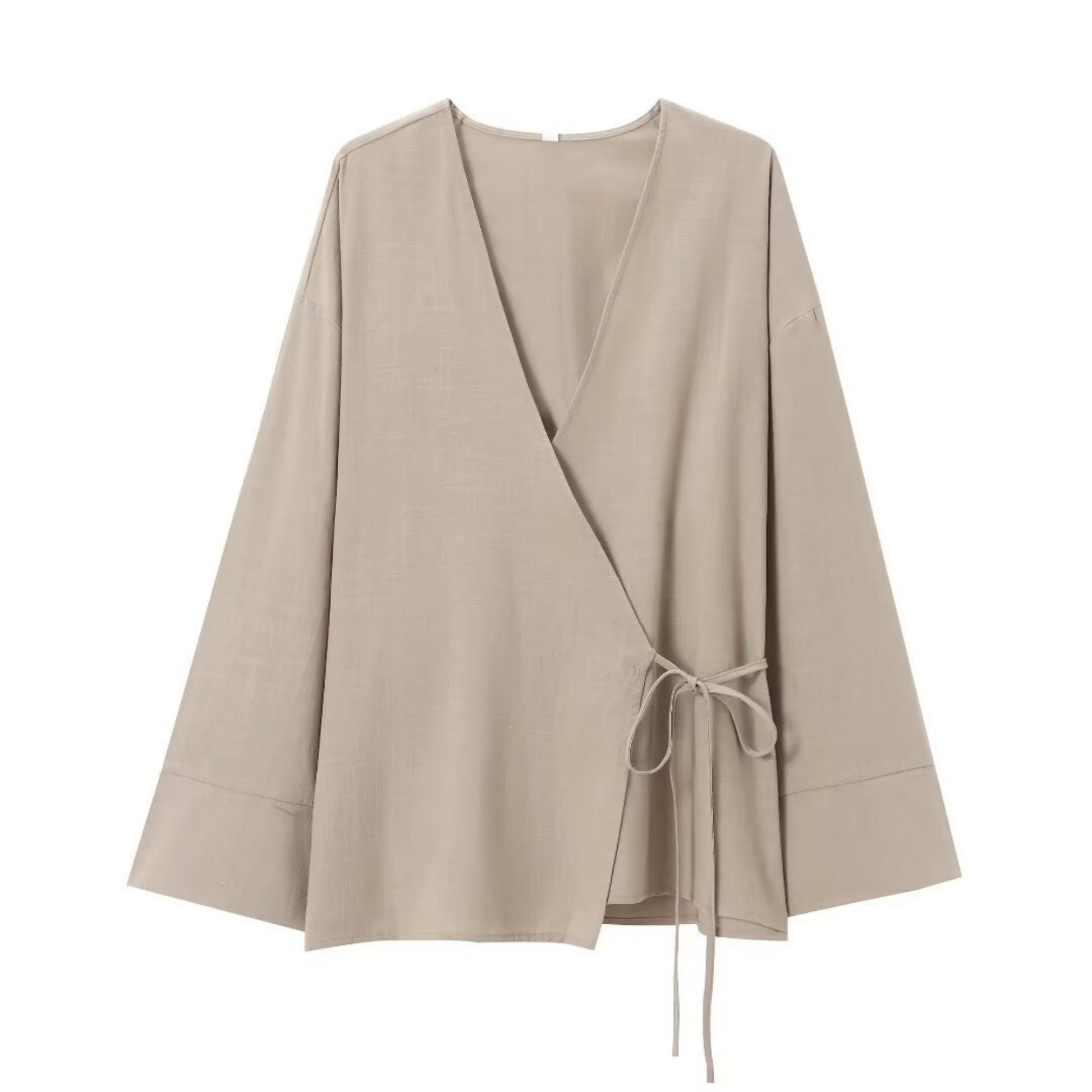Texture Double Breasted Kimono Style Outerwear Pants - Khaki / XS / Tops