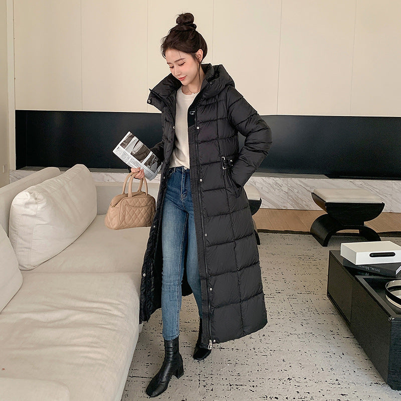 Thickened Long Section Down Cotton Jacket Coat - Black / M