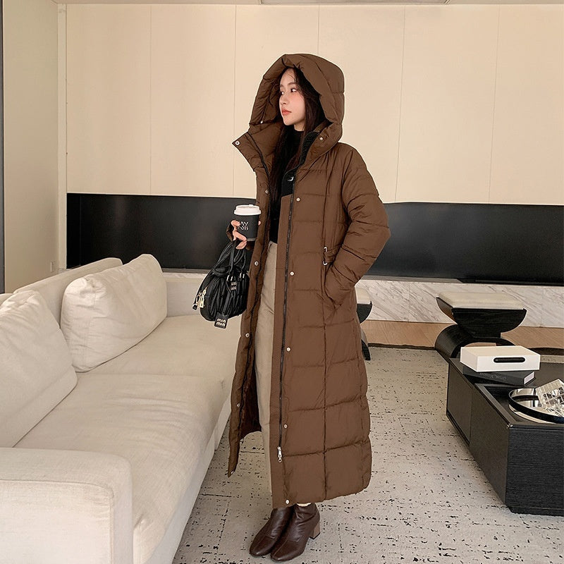 Thickened Long Section Down Cotton Jacket Coat - Brown / M
