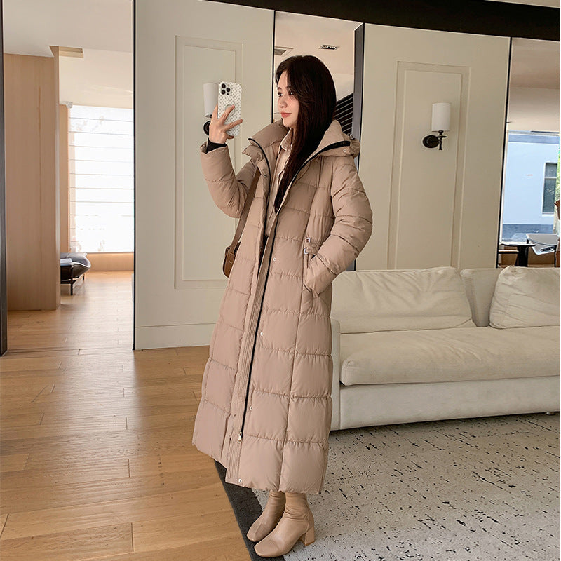 Thickened Long Section Down Cotton Jacket Coat - Khaki / M