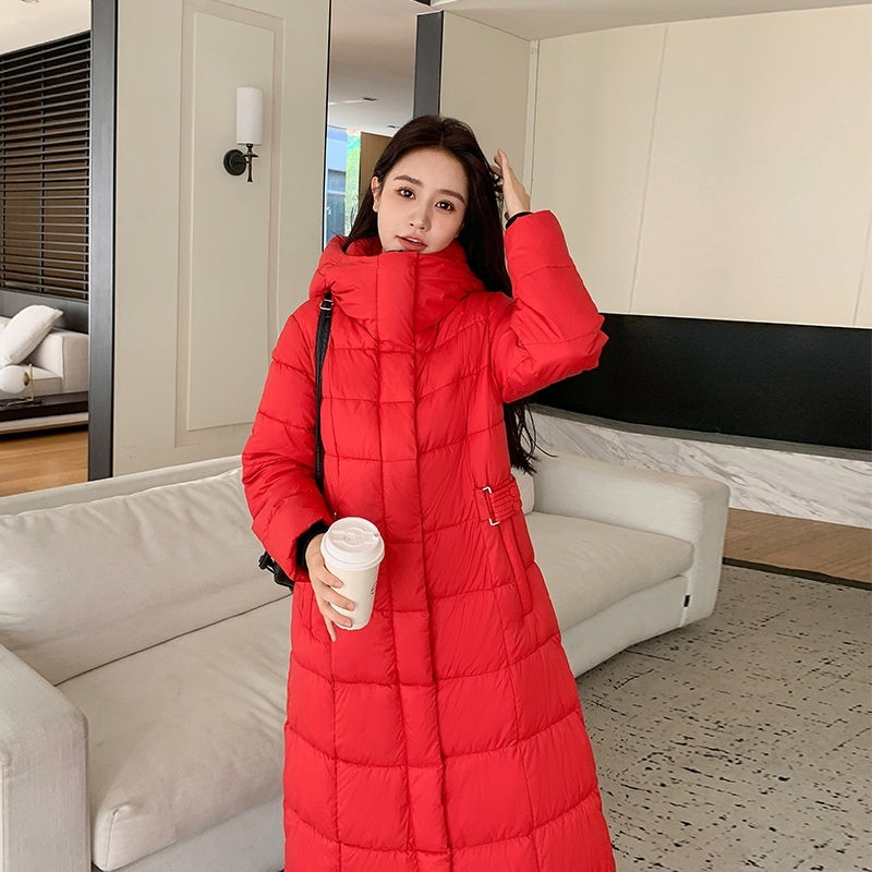 Thickened Long Section Down Cotton Jacket Coat - Red / M