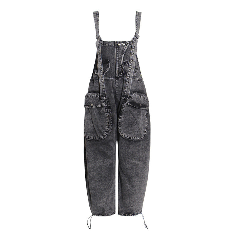 Personality Street Tooling Style Overall Jeans Women - Gray / Free Size