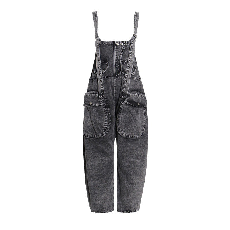 Personality Street Tooling Style Overall Jeans Women - Gray / Free Size