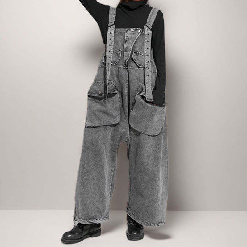 Personality Street Tooling Style Overall Jeans Women - Gray / Free Size