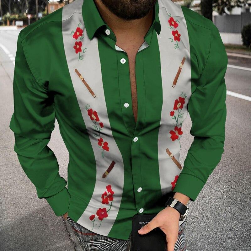 Men’s Casual Simple Striped 3D Printed Shirt Long-sleeved Bottoming Shirt - As shown / S