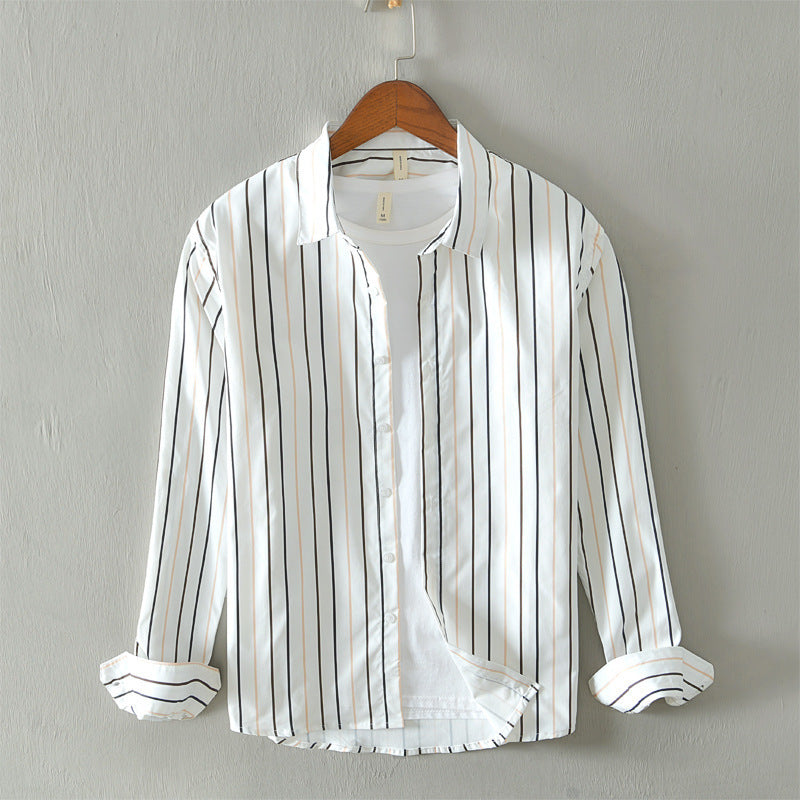 Casual Trend Color Striped Shirt - Coffee / M