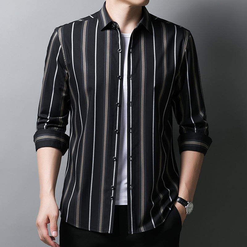Striped Casual Black Thin Men’s Long-sleeved Shirt