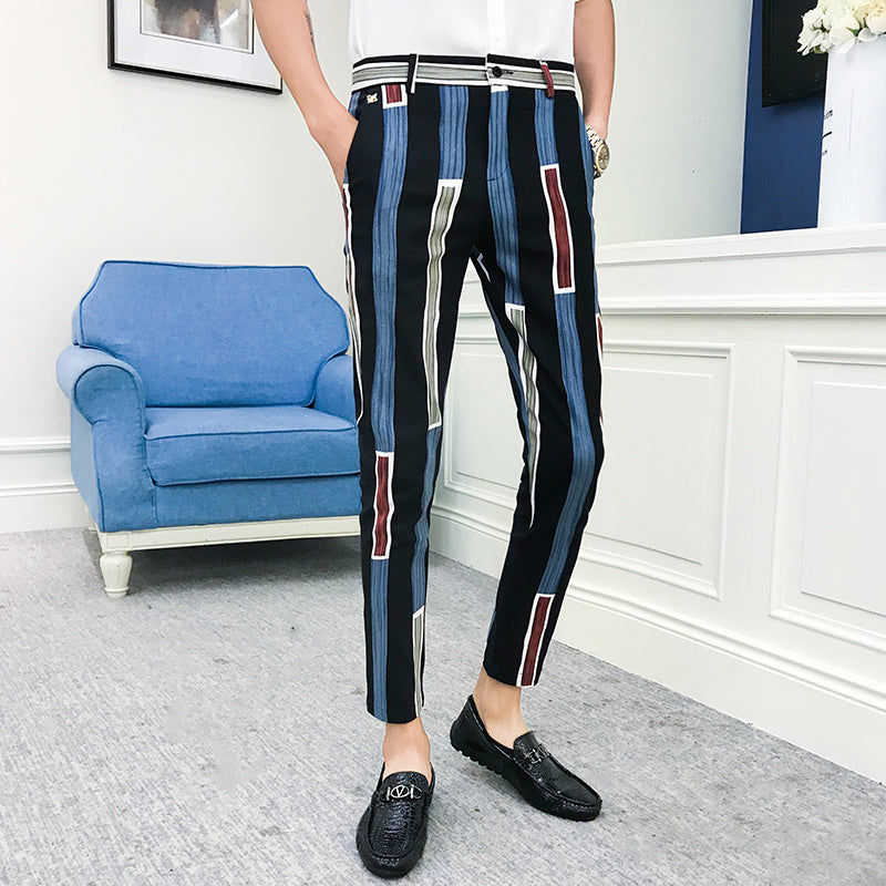 Striped Handsome Lapel Slimming Jacket Men - Black pants / M