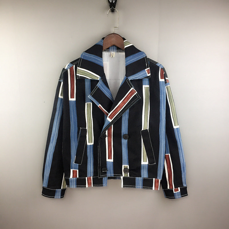 Striped Handsome Lapel Slimming Jacket Men - Black top / M