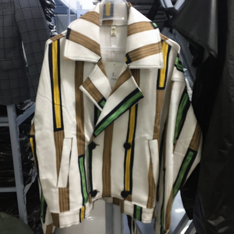 Striped Handsome Lapel Slimming Jacket Men - White top / M
