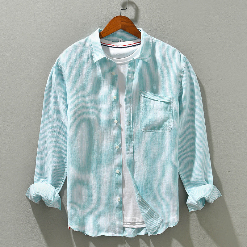 Thin Striped Simple Shirt Comfortable - Green Stripe / M