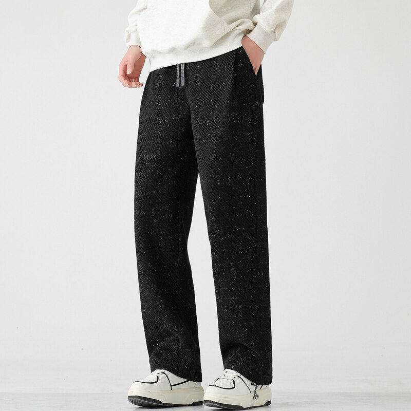Chenille Slanted Stripe Casual Pants Men’s Loose Wide-leg Pants Silver Silk Sweatpants