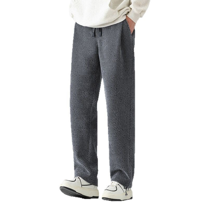 Chenille Slanted Stripe Casual Pants Men’s Loose Wide-leg Pants Silver Silk Sweatpants