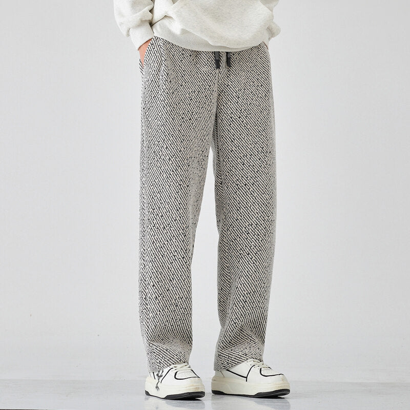 Chenille Slanted Stripe Casual Pants Men’s Loose Wide-leg Pants Silver Silk Sweatpants
