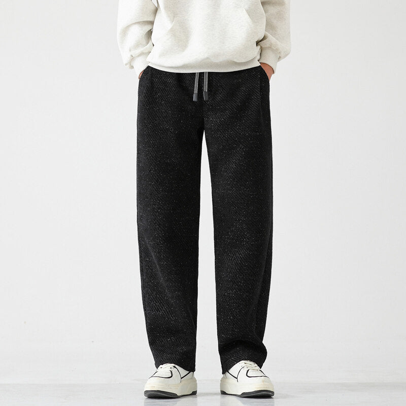 Chenille Slanted Stripe Casual Pants Men’s Loose Wide-leg Pants Silver Silk Sweatpants - Black / M