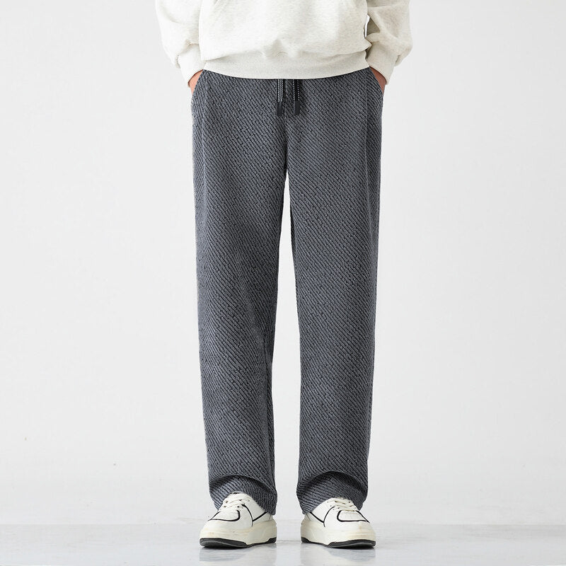 Chenille Slanted Stripe Casual Pants Men’s Loose Wide-leg Pants Silver Silk Sweatpants - Gray / M