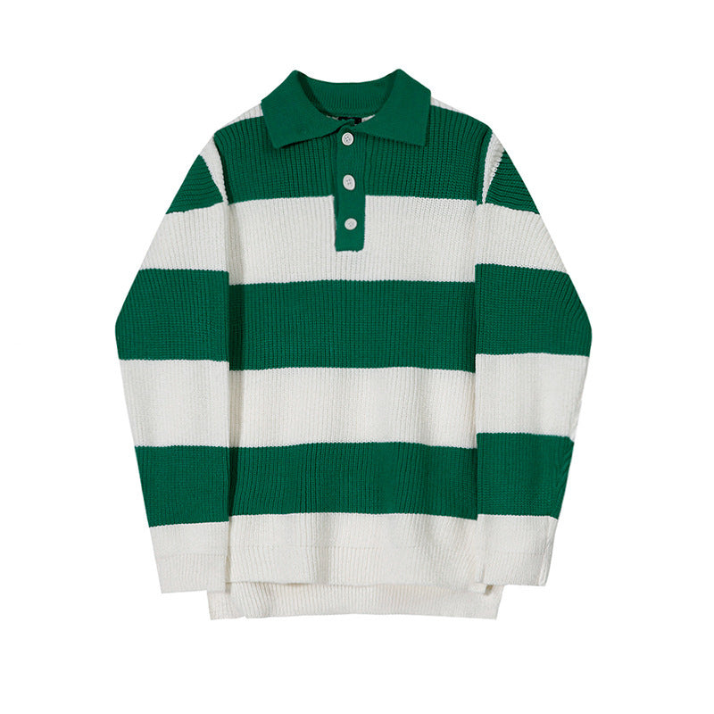 Striped Polo Sweater Men’s Autumn And Winter Lapel