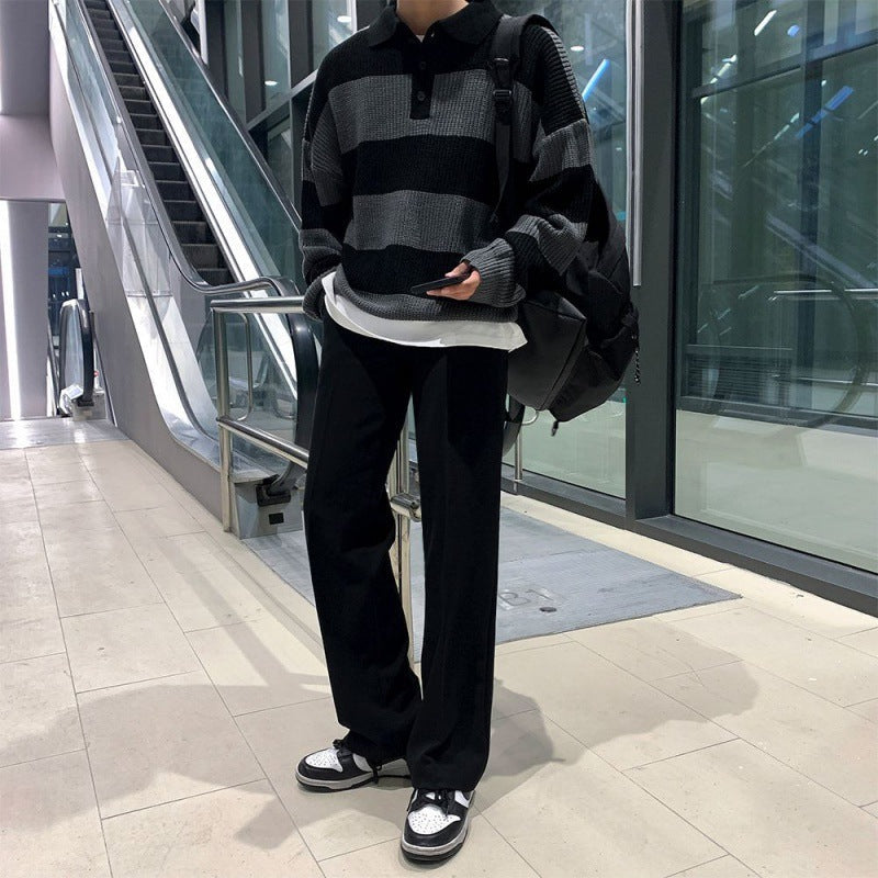 Striped Polo Sweater Men’s Autumn And Winter Lapel