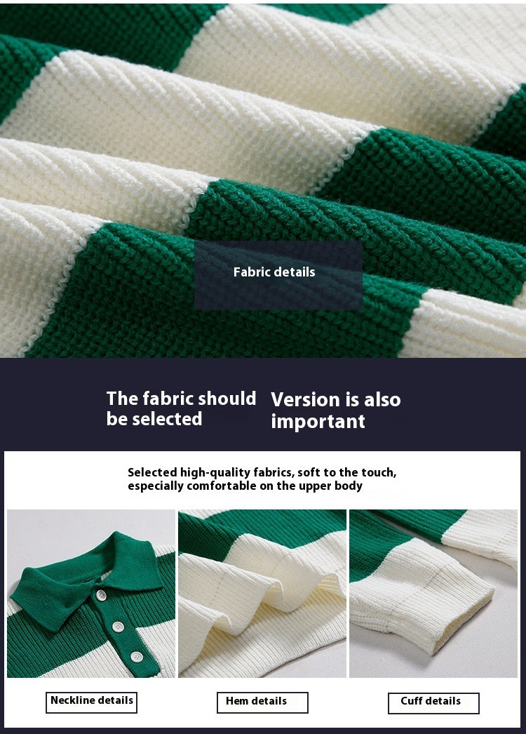 Striped Polo Sweater Men’s Autumn And Winter Lapel