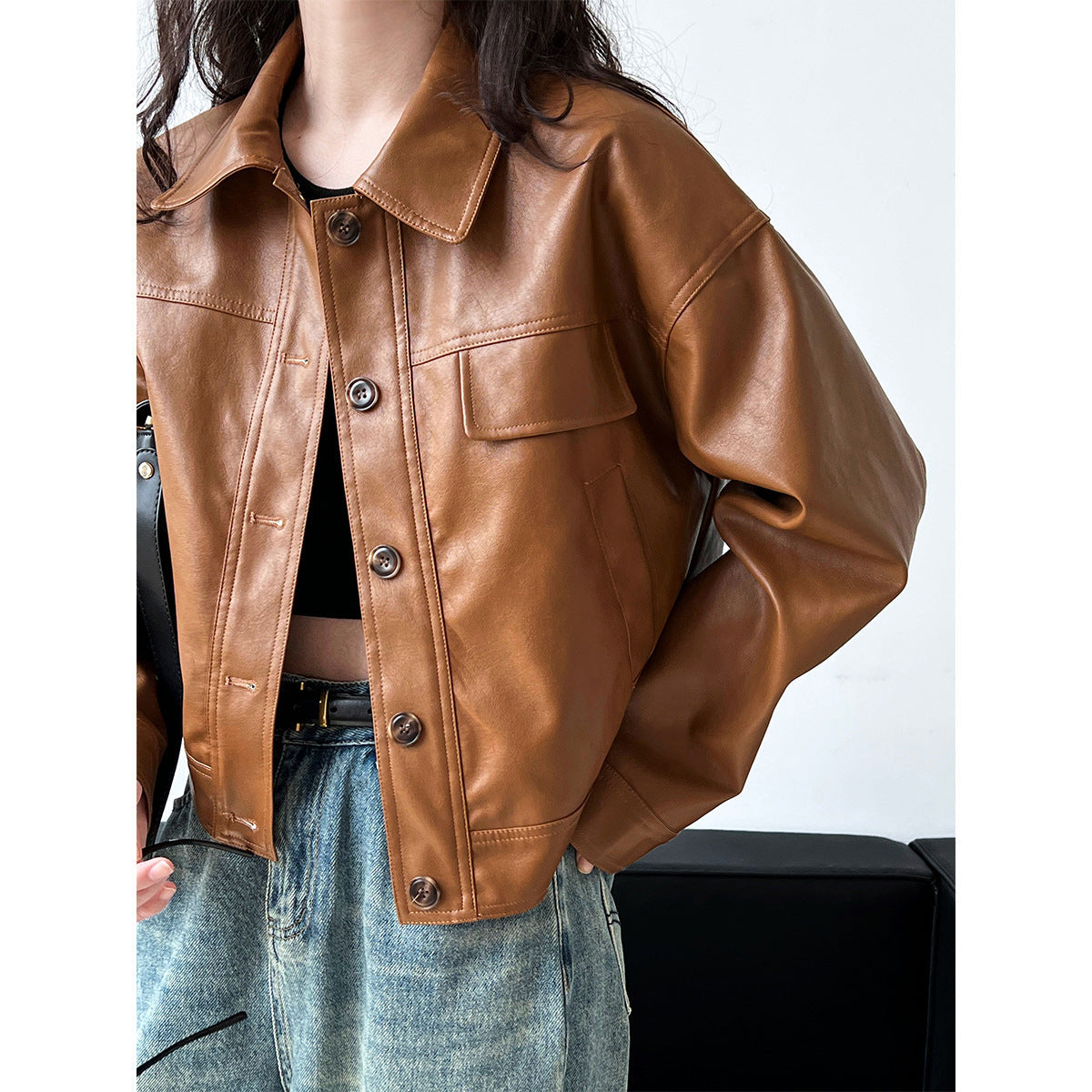 Women’s Fall Lapels Motorcycle Short Jacket