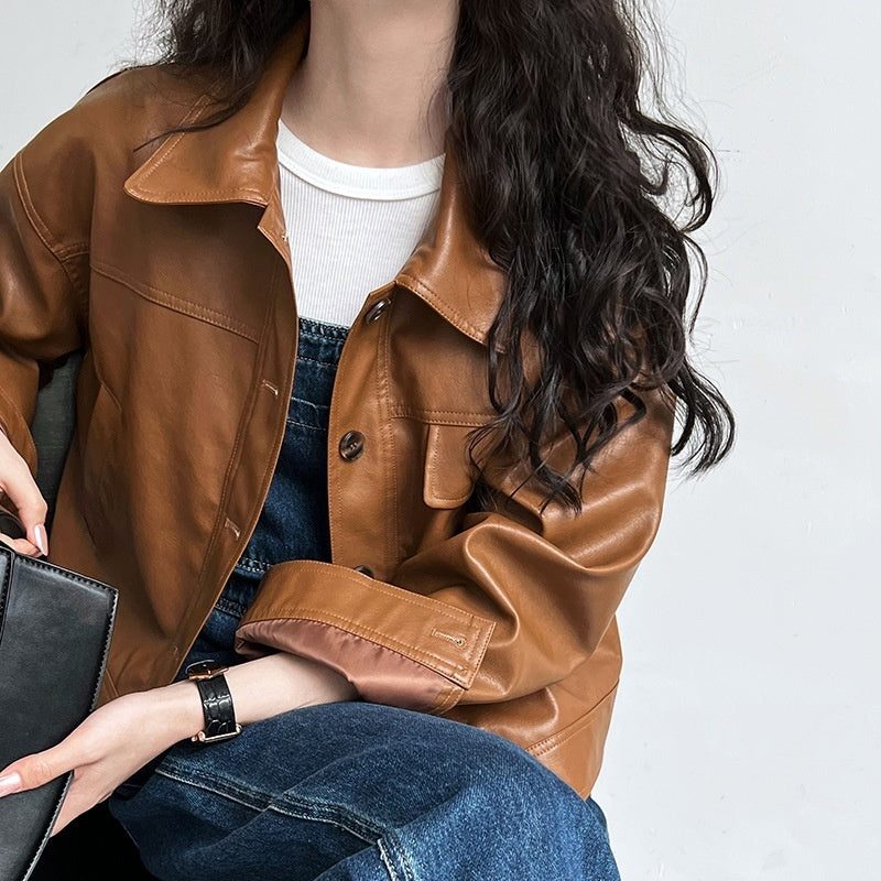 Women’s Fall Lapels Motorcycle Short Jacket