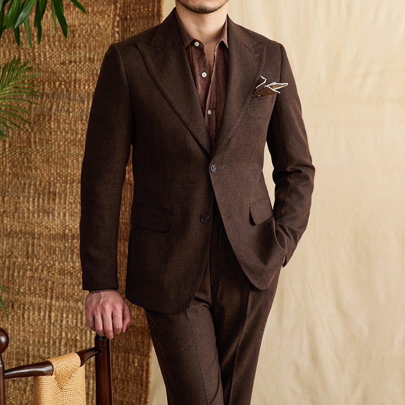 Suit Lyocell Breathable Thin High-end Suit - Coffee / Suit M pants 29