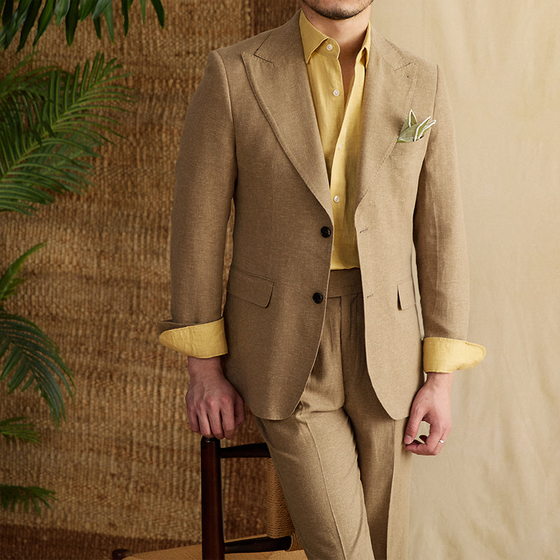 Suit Lyocell Breathable Thin High-end Suit - Khaki / Suit M pants 29