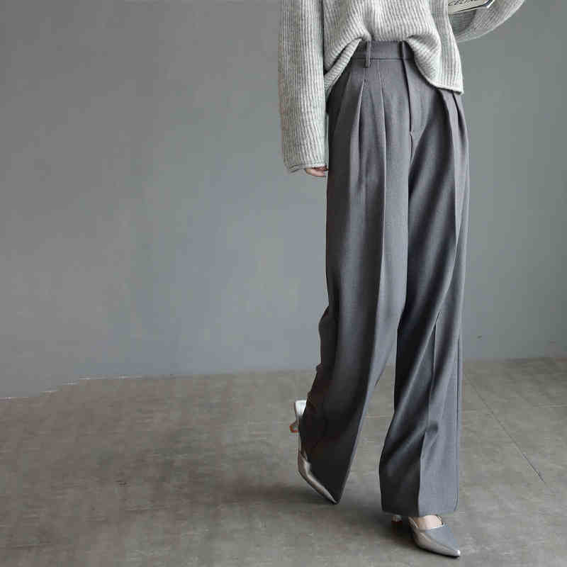 Suit Pants Women’s Slim Wide-leg Pants Mopping Floor Straight-leg Trousers - Gray / S