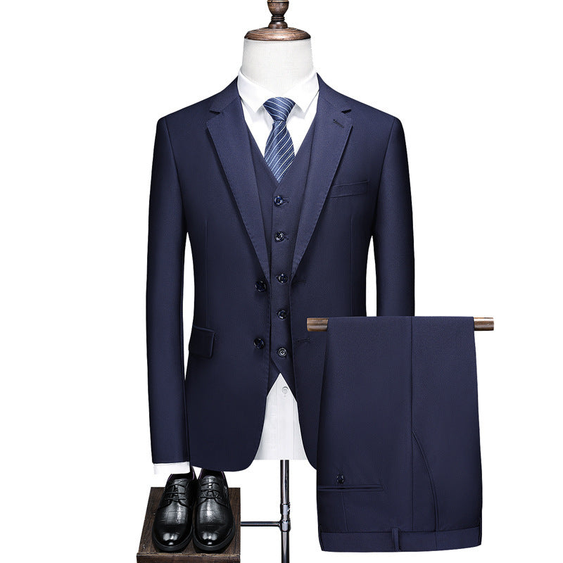 Suit Solid Color Three Pieces Set - Dark Blue / L