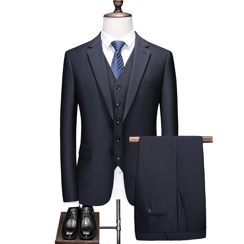 Suit Solid Color Three Pieces Set - Navy Blue / L