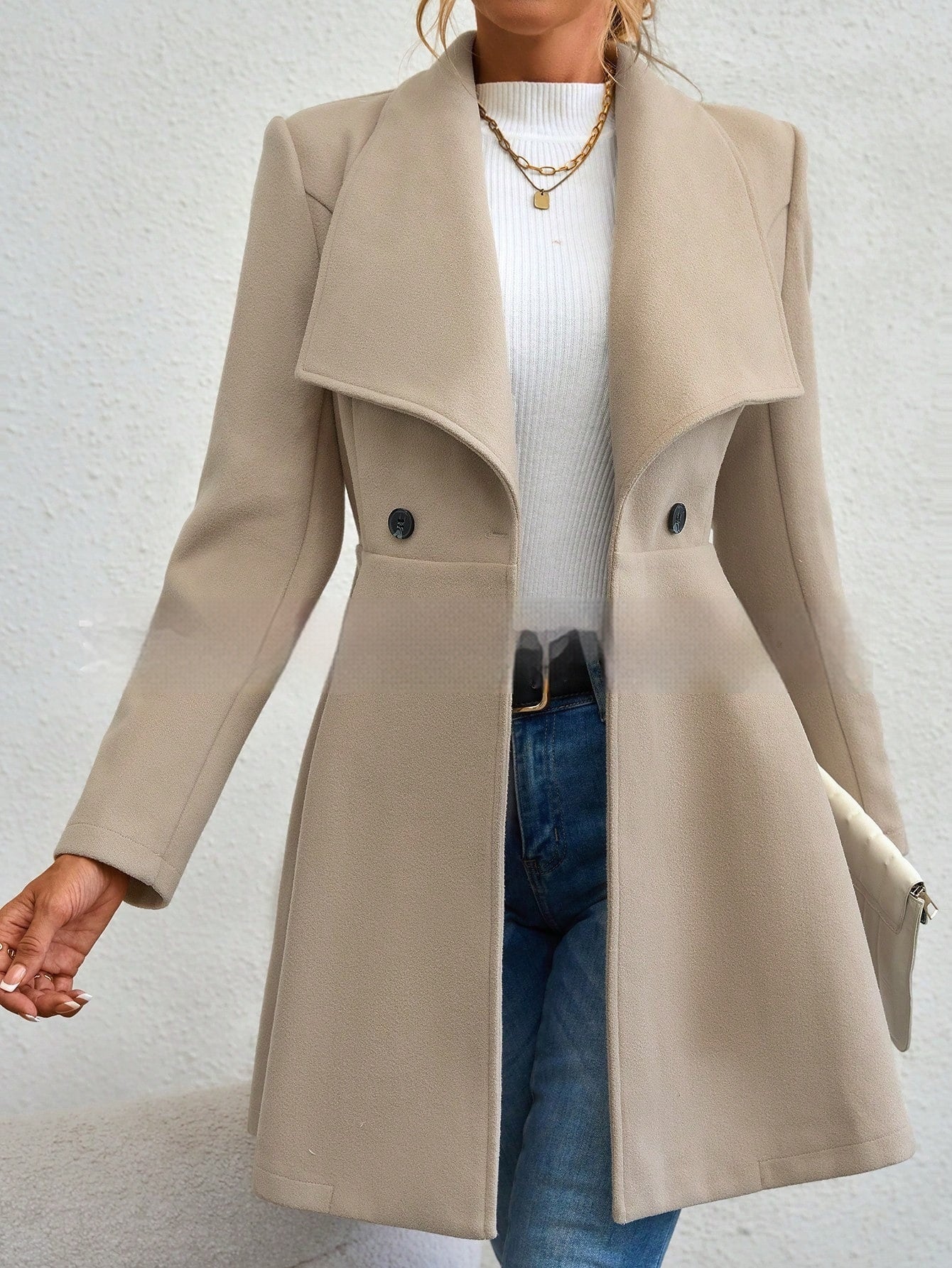 Women’s Coat Slim Fit Long Fashion Lapel - Khaki / S