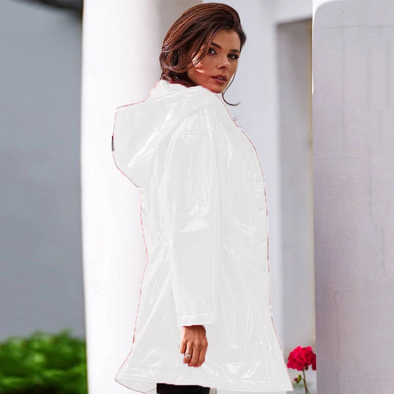 Mid-length To Long Bright Leather Trench Coat - White / XS