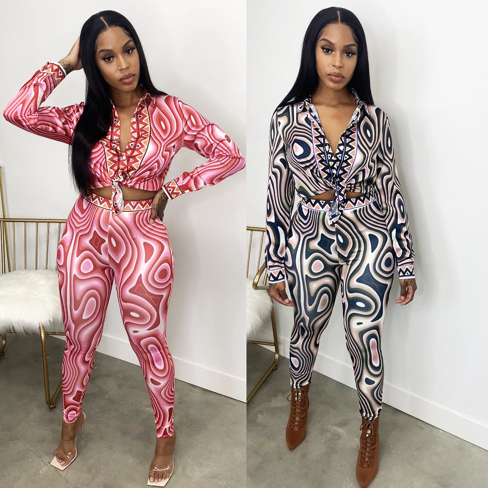 Autumn And Winter New Women’s Clothing Fashion Sexy Print Long Sleeve Tight Casual Suit