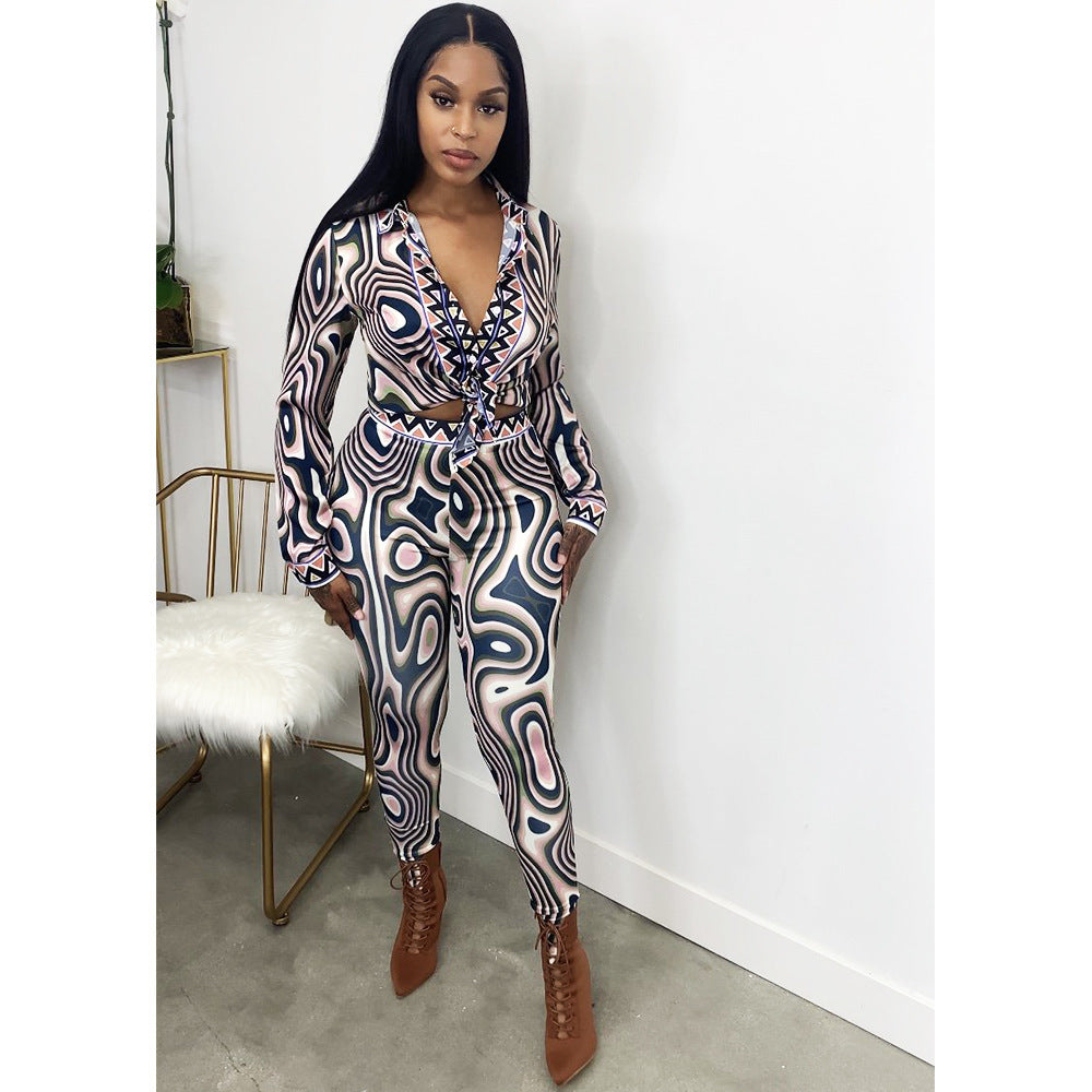 Autumn And Winter New Women’s Clothing Fashion Sexy Print Long Sleeve Tight Casual Suit