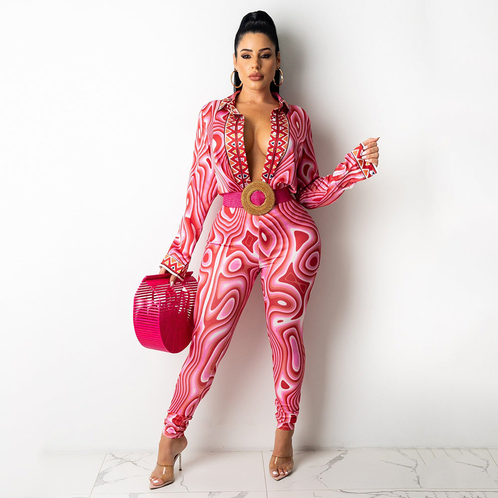 Autumn And Winter New Women’s Clothing Fashion Sexy Print Long Sleeve Tight Casual Suit