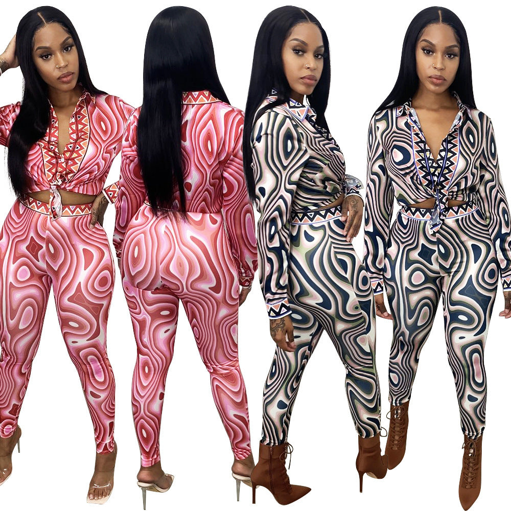 Autumn And Winter New Women’s Clothing Fashion Sexy Print Long Sleeve Tight Casual Suit