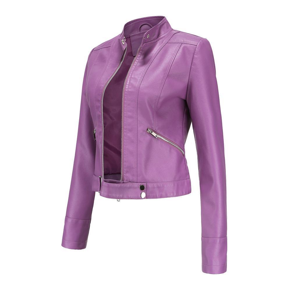 Women’s Short Leather Jacket Stand Collar Jacket Thin